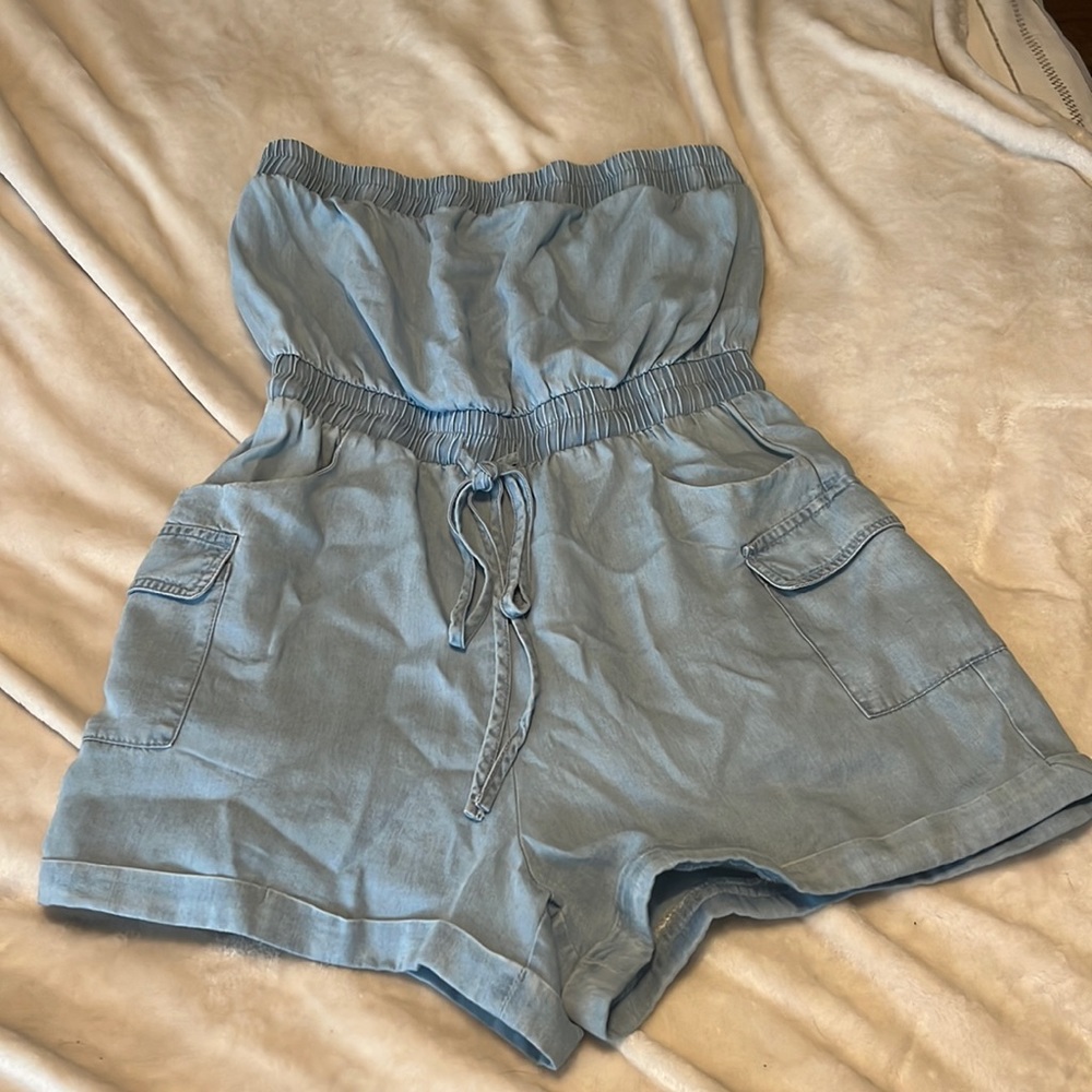 Medium Denim Strapless Romper